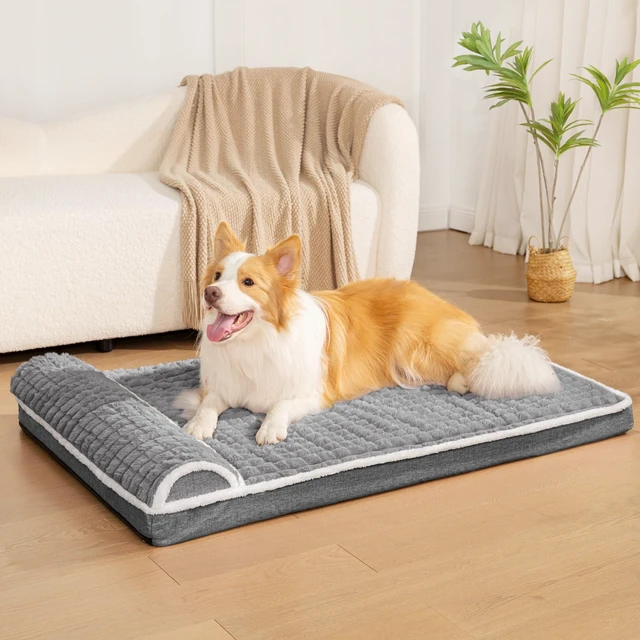 Alt view image 2 of 7 - Orthopedic Large Dog Bed Pillow Pet Sofa Bed 36''X24'' Grey | Egg-Crate Foam Pet Couch Large Sized Dog, Waterproof Removable Washable Cover,Furry Puppy Crate Mat With Nonskid Bottom