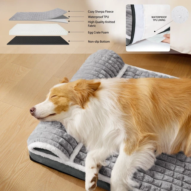 Alt view image 3 of 7 - Orthopedic Large Dog Bed Pillow Pet Sofa Bed 36''X24'' Grey | Egg-Crate Foam Pet Couch Large Sized Dog, Waterproof Removable Washable Cover,Furry Puppy Crate Mat With Nonskid Bottom