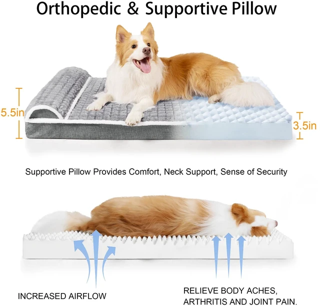 Alt view image 6 of 7 - Orthopedic Large Dog Bed Pillow Pet Sofa Bed 36''X24'' Grey | Egg-Crate Foam Pet Couch Large Sized Dog, Waterproof Removable Washable Cover,Furry Puppy Crate Mat With Nonskid Bottom