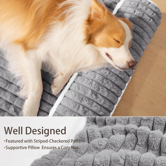 Alt view image 5 of 7 - Orthopedic Large Dog Bed Pillow Pet Sofa Bed 36''X24'' Grey | Egg-Crate Foam Pet Couch Large Sized Dog, Waterproof Removable Washable Cover,Furry Puppy Crate Mat With Nonskid Bottom