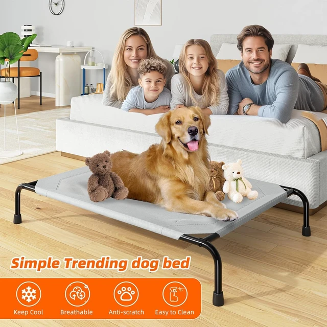 Alt view image 2 of 7 - Raised Dog Bed for Large Dogs, Waterproof XL Dog Cot, Grey | Outdoor Cooling Elevated Pet Bed Load 200lb, 47.75" x 30.5"