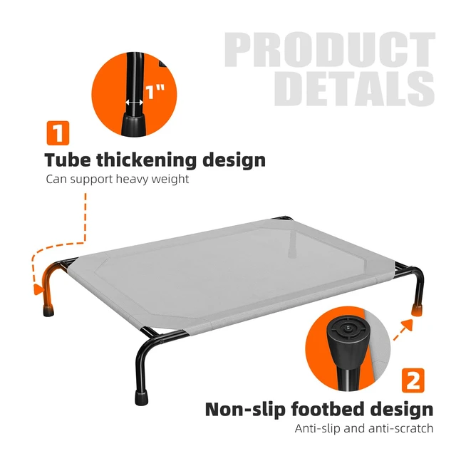 Alt view image 5 of 7 - Raised Dog Bed for Large Dogs, Waterproof XL Dog Cot, Grey | Outdoor Cooling Elevated Pet Bed Load 200lb, 47.75" x 30.5"