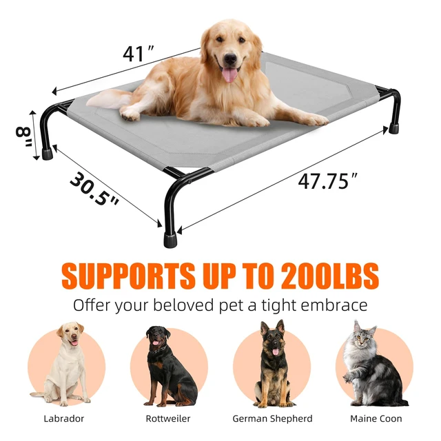 Alt view image 7 of 7 - Raised Dog Bed for Large Dogs, Waterproof XL Dog Cot, Grey | Outdoor Cooling Elevated Pet Bed Load 200lb, 47.75" x 30.5"