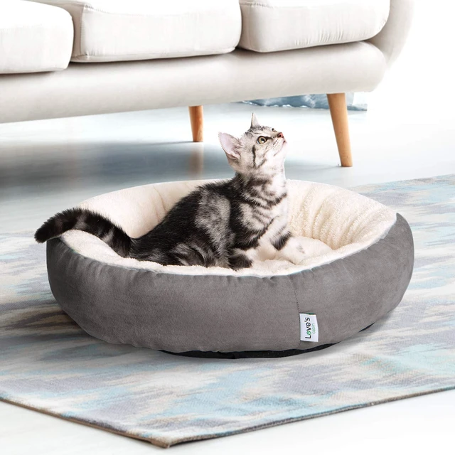 Alt view image 2 of 7 - bin Round Donut Cat and Dog Cushion Bed, 20in Bed for Cats or Small Dogs, Anti-Slip & Water-Resistant Bottom, Super Soft Durable Fabric Pet Beds, Washable Luxury Cat & Dog Bed Gray