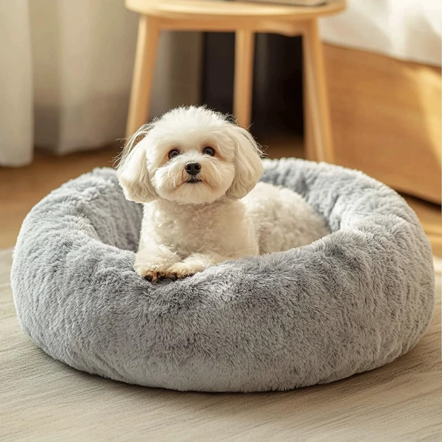 Main image of Small Dog Bed, Calming Soft Anti-Anxiety Donut Cat Bed, Washable Round Fluffy Cushion for Small and Medium Pets (20")