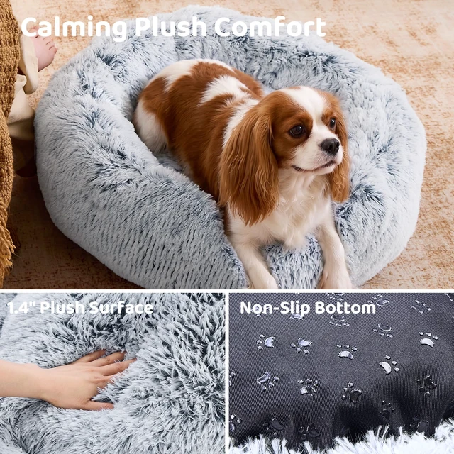 Alt view image 4 of 7 - Small Dog Bed, Calming Soft Anti-Anxiety Donut Cat Bed, Washable Round Fluffy Cushion for Small and Medium Pets (20")