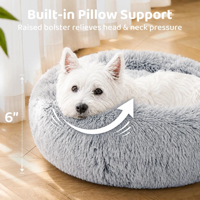 Alt view image 3 of 7 - Small Dog Bed, Calming Soft Anti-Anxiety Donut Cat Bed, Washable Round Fluffy Cushion for Small and Medium Pets (20")