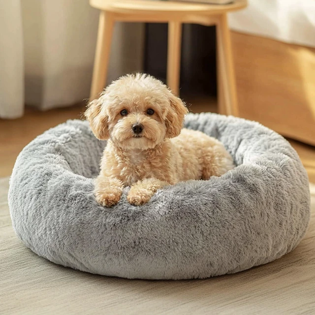 Main image of Small Dog Bed, Calming Dog Beds for Small Dogs & Indoor Cats - 20 Inches Donut Washable Cat Bed for Kittens & Puppies, Round Fluffy Plush Faux Fur Pet Beds(Smoke Grey)