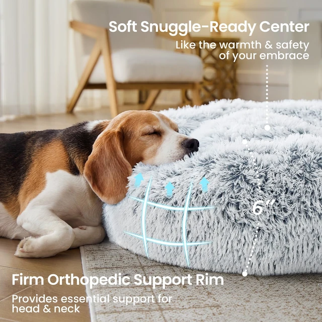 Alt view image 3 of 7 - Small Dog Bed, Calming Dog Beds for Small Dogs & Indoor Cats - 20 Inches Donut Washable Cat Bed for Kittens & Puppies, Round Fluffy Plush Faux Fur Pet Beds(Smoke Grey)