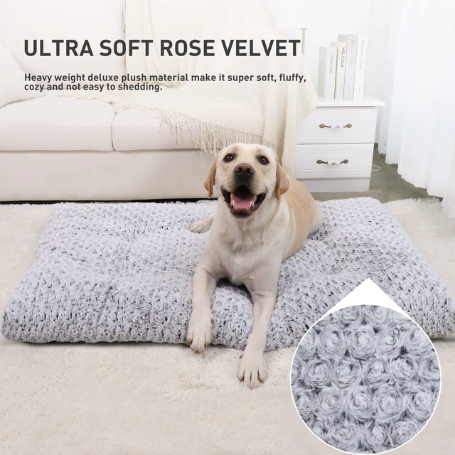 Alt view image 2 of 6 - Washable Dog Bed Medium Size Dog Crate Bed Plush Pet Mat 35"x23" Gray | Deluxe Plush Comfy Kennel Pad, Anti-Slip Bottom,Deep Sleeping Mat for Medium Dogs,Machine Washable for Easy Cleaning