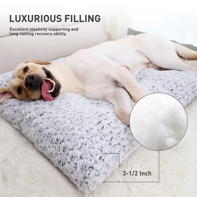 Alt view image 3 of 6 - Washable Dog Bed Medium Size Dog Crate Bed Plush Pet Mat 35"x23" Gray | Deluxe Plush Comfy Kennel Pad, Anti-Slip Bottom,Deep Sleeping Mat for Medium Dogs,Machine Washable for Easy Cleaning