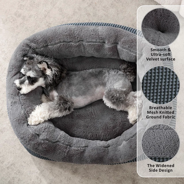Alt view image 2 of 7 - Small Dog Bed for Small Dogs, Cat Beds for Indoor Cats Washable, Orthopedic Dog Bed, Warming Soft Calming Sleeping Puppy Bed Durable Pet Bed with Anti-Slip Bottom S(20"x19"x6")