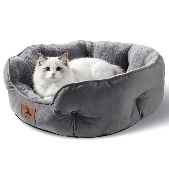 Alt view image 2 of 7 - Small Dog Bed for Small Dogs, Cat Beds for Indoor Cats, Pet Bed for Puppy and Kitty, Extra Soft & Machine Washable with Anti-Slip & Water-Resistant Oxford Bottom, Grey, 20 inches