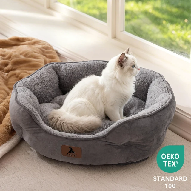 Alt view image 4 of 7 - Small Dog Bed for Small Dogs, Cat Beds for Indoor Cats, Pet Bed for Puppy and Kitty, Extra Soft & Machine Washable with Anti-Slip & Water-Resistant Oxford Bottom, Grey, 20 inches