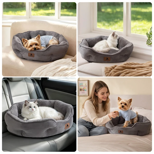 Alt view image 7 of 7 - Small Dog Bed for Small Dogs, Cat Beds for Indoor Cats, Pet Bed for Puppy and Kitty, Extra Soft & Machine Washable with Anti-Slip & Water-Resistant Oxford Bottom, Grey, 20 inches