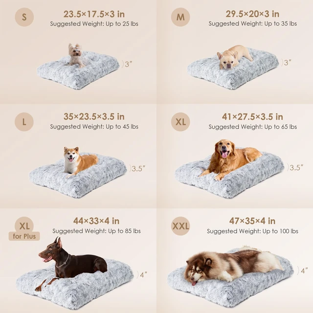 Alt view image 3 of 7 - Fluffy Dog Crate Bed, Plush Extra Large Dog Pillow, Grey | Xlarge Calming Anti Anxiety Plush Faux Fur Mat for Large size dogs, Washable Soft Warm Dog Pad with Non-Slip Bottom