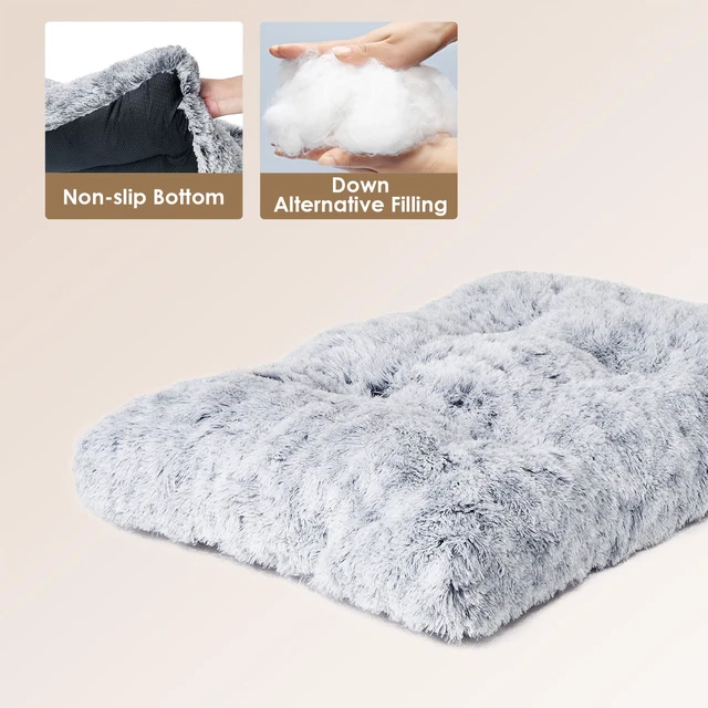 Alt view image 4 of 7 - Fluffy Dog Crate Bed, Plush Extra Large Dog Pillow, Grey | Xlarge Calming Anti Anxiety Plush Faux Fur Mat for Large size dogs, Washable Soft Warm Dog Pad with Non-Slip Bottom