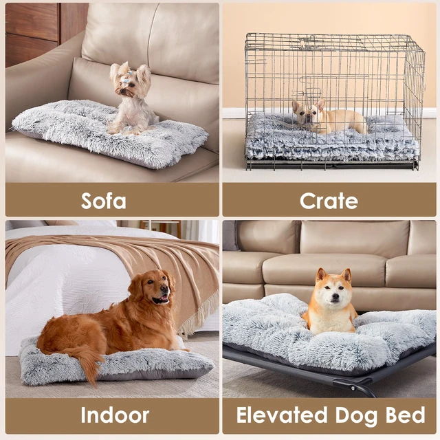 Alt view image 6 of 7 - Fluffy Dog Crate Bed, Plush Extra Large Dog Pillow, Grey | Xlarge Calming Anti Anxiety Plush Faux Fur Mat for Large size dogs, Washable Soft Warm Dog Pad with Non-Slip Bottom