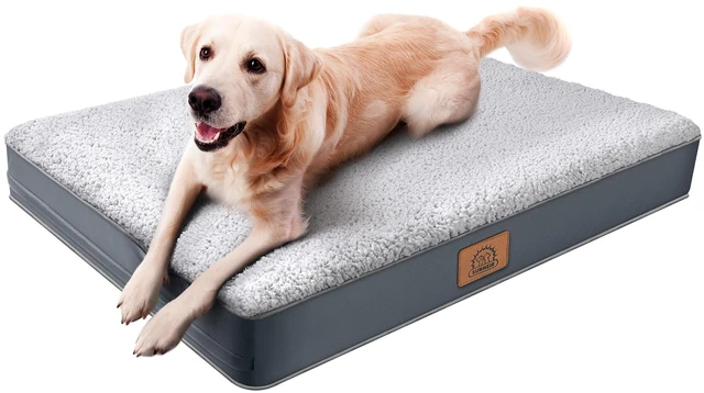 Main image of Washable Orthopedic Large Dog Bed with Removable Cover, Pet Bed Mat | Big Waterproof Dog Crate Bed, Egg Crate Foam Support, Anti-Slip Bottom, Easy-Clean, Soft Plush Dog Beds Large Sized Dog, Grey
