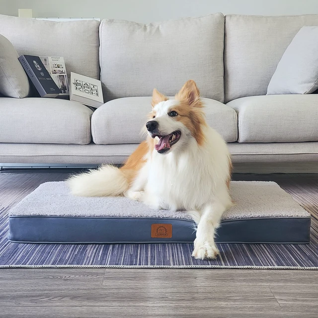Alt view image 5 of 6 - Washable Orthopedic Large Dog Bed with Removable Cover, Pet Bed Mat | Big Waterproof Dog Crate Bed, Egg Crate Foam Support, Anti-Slip Bottom, Easy-Clean, Soft Plush Dog Beds Large Sized Dog, Grey