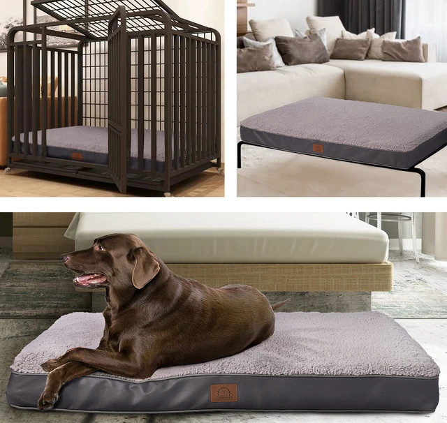 Alt view image 6 of 6 - Washable Orthopedic Large Dog Bed with Removable Cover, Pet Bed Mat | Big Waterproof Dog Crate Bed, Egg Crate Foam Support, Anti-Slip Bottom, Easy-Clean, Soft Plush Dog Beds Large Sized Dog, Grey