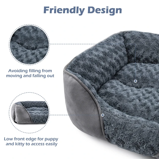 Alt view image 5 of 7 - Rectangle Washable Orthopedic Dog Bed for Small, Medium and Large Dogs, Soft Calming, Sleeping Puppy Bed Durable Pet Cuddler with Anti-Slip Bottom, S (20"x19"x6")