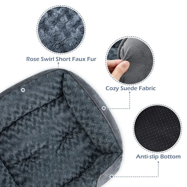 Alt view image 4 of 7 - Rectangle Washable Orthopedic Dog Bed for Small, Medium and Large Dogs, Soft Calming, Sleeping Puppy Bed Durable Pet Cuddler with Anti-Slip Bottom, S (20"x19"x6")
