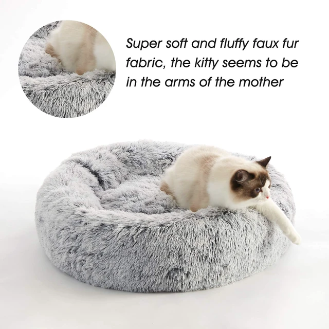 Alt view image 2 of 6 - Calming Soft Round Dog &Cat Bed Small Dog Bed Washable,20" | Fluffy Faux Fur Cuddler,Anti-Anxiety,Anti-Slip Bottom,Self-Warming Bed for Small Dog&Kitten&Puppy,Up to 12 LBS Light Grey