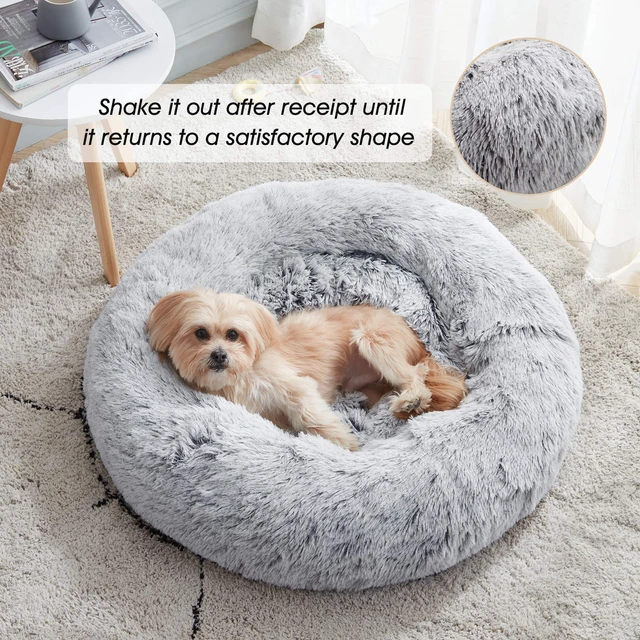 Alt view image 3 of 6 - Calming Soft Round Dog &Cat Bed Small Dog Bed Washable,20" | Fluffy Faux Fur Cuddler,Anti-Anxiety,Anti-Slip Bottom,Self-Warming Bed for Small Dog&Kitten&Puppy,Up to 12 LBS Light Grey