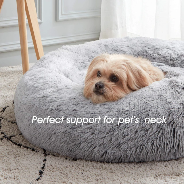Alt view image 5 of 6 - Calming Soft Round Dog &Cat Bed Small Dog Bed Washable,20" | Fluffy Faux Fur Cuddler,Anti-Anxiety,Anti-Slip Bottom,Self-Warming Bed for Small Dog&Kitten&Puppy,Up to 12 LBS Light Grey