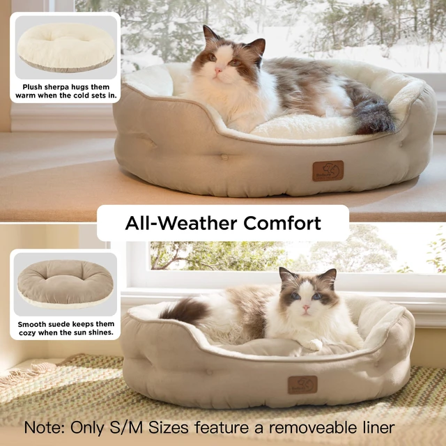 Alt view image 2 of 7 - Small Dog Bed Washable,Round Cat Beds for Indoor Cats,20in Camel | Soft Plush Pet Bed,Dog Beds for Small Dogs for Puppy and Kittens,Anti-Slip Bottom,Easy to Clean