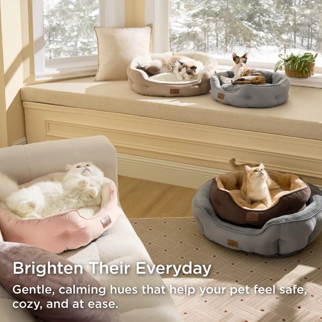 Alt view image 3 of 7 - Small Dog Bed Washable,Round Cat Beds for Indoor Cats,20in Camel | Soft Plush Pet Bed,Dog Beds for Small Dogs for Puppy and Kittens,Anti-Slip Bottom,Easy to Clean
