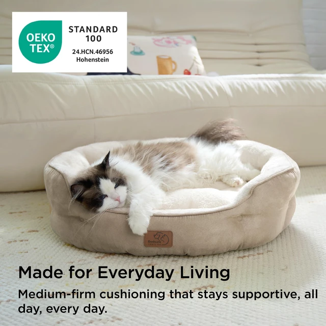 Alt view image 6 of 7 - Small Dog Bed Washable,Round Cat Beds for Indoor Cats,20in Camel | Soft Plush Pet Bed,Dog Beds for Small Dogs for Puppy and Kittens,Anti-Slip Bottom,Easy to Clean
