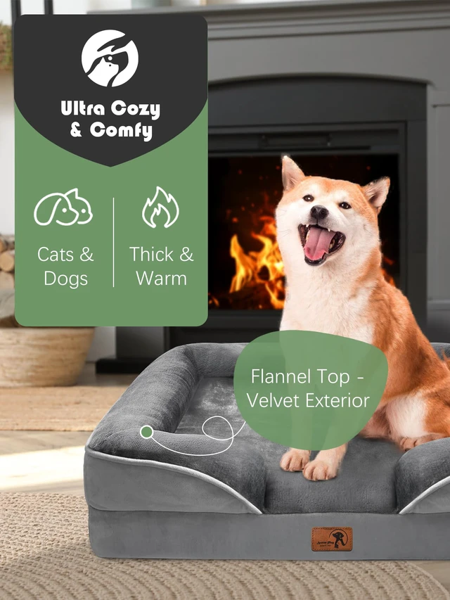 Alt view image 2 of 7 - Orthopedic Dog Bed with Sides - Dog Sofa Beds for Medium Dogs, Supportive Foam Pet Couch Bed with Washable Removable Cover, Waterproof Lining and Non-Slip Bottom, Grey - M