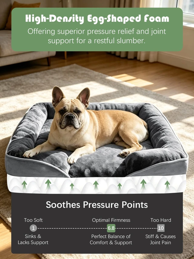 Alt view image 4 of 7 - Orthopedic Dog Bed with Sides - Dog Sofa Beds for Medium Dogs, Supportive Foam Pet Couch Bed with Washable Removable Cover, Waterproof Lining and Non-Slip Bottom, Grey - M