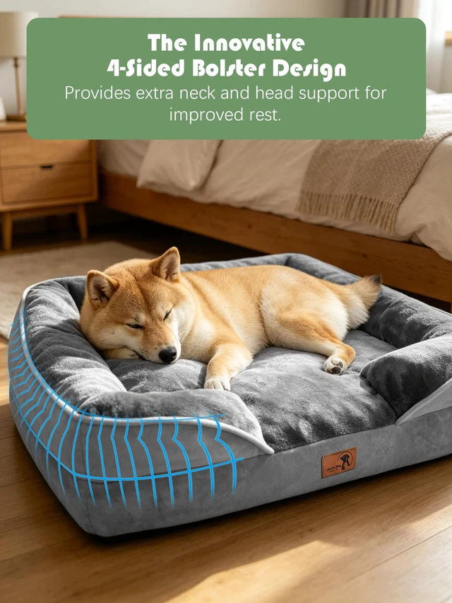 Alt view image 5 of 7 - Orthopedic Dog Bed with Sides - Dog Sofa Beds for Medium Dogs, Supportive Foam Pet Couch Bed with Washable Removable Cover, Waterproof Lining and Non-Slip Bottom, Grey - M