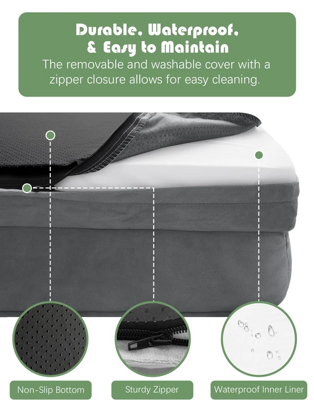 Alt view image 6 of 7 - Orthopedic Dog Bed with Sides - Dog Sofa Beds for Medium Dogs, Supportive Foam Pet Couch Bed with Washable Removable Cover, Waterproof Lining and Non-Slip Bottom, Grey - M