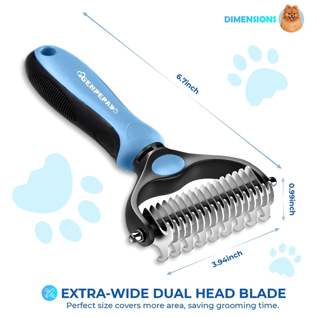 Alt view image 3 of 7 - Undercoat Rake for Dogs & Cats, Dematting Comb with Extra Wide Double-Sided Stainless Steel Teeth for Detangling, Deshedding, Brushing, Thinning & Removing Shed Fur, Knots, Mats, and Tangles in Pets