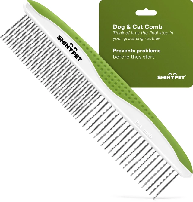 Main image of Dog & Cat Comb Removes Tangles, Knots, and Matted Fur Grooming Tool with Stainless Steel Teeth and Non-Slip Handle Best Pet Hair Comb for Home Grooming Kit Includes eBook Guide