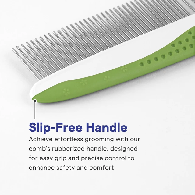 Alt view image 4 of 7 - Dog & Cat Comb Removes Tangles, Knots, and Matted Fur Grooming Tool with Stainless Steel Teeth and Non-Slip Handle Best Pet Hair Comb for Home Grooming Kit Includes eBook Guide