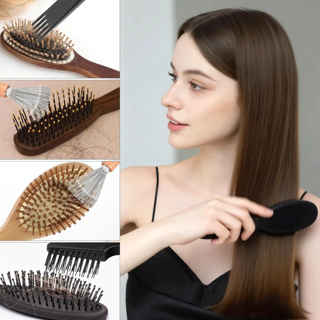 Alt view image 6 of 7 - 2 Pcs Hair Brush Cleaning Tool Mini Comb Cleaner Rake Metal Wires Hair Remover Tool for Home and Salon Use