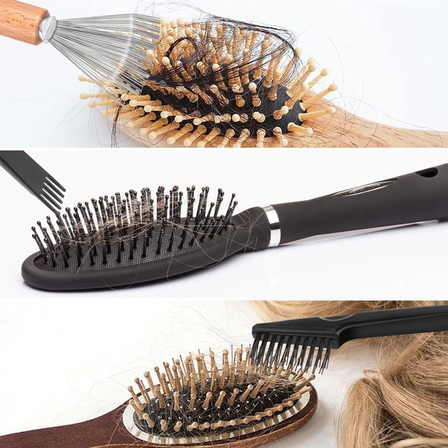 Alt view image 7 of 7 - 2 Pcs Hair Brush Cleaning Tool Mini Comb Cleaner Rake Metal Wires Hair Remover Tool for Home and Salon Use