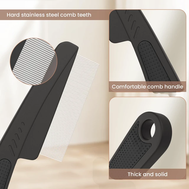 Alt view image 4 of 7 - Dandruff Comb Removal 0.5mm Metal Fine Tooth Scalp Detox Hair Care Tool 1PC |Build Up Flakes Lice Comb, Stainless Steel Teeth, Self Cleaning, Scalp Massage, Anti Slip Handle, for Women Men Kids, Black