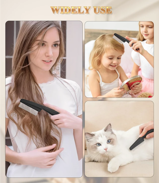 Alt view image 7 of 7 - Dandruff Comb Removal 0.5mm Metal Fine Tooth Scalp Detox Hair Care Tool 1PC |Build Up Flakes Lice Comb, Stainless Steel Teeth, Self Cleaning, Scalp Massage, Anti Slip Handle, for Women Men Kids, Black