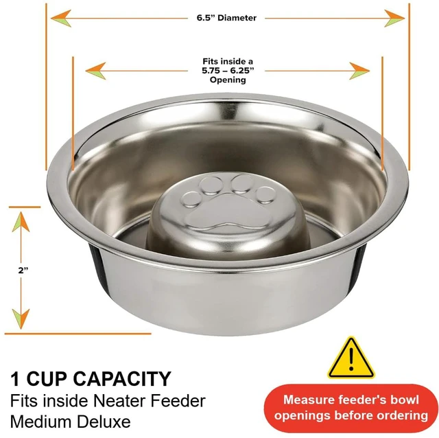 Alt view image 7 of 7 - Stainless Steel Slow Feed Dog Bowl for Fast Eating Medium Breed, Metal Slow Feeder Dog Bowl Fits in Medium Neater Feeder Deluxe, for Puppy or Dogs (19-40 lbs), 1 Cup Food Capacity