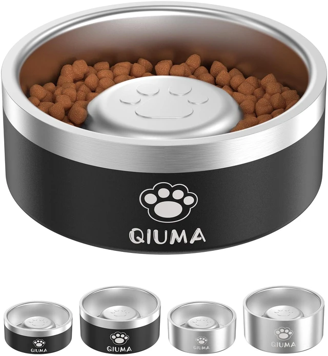 Main image of Slow Feeder Dog Bowl Stainless Steel, Food-Grade 304 Metal Dog Slow Feeder Bowl 2 Cups Capacity, Heavy Duty Double-Layer with Non-Slip Base, Pet Puzzle Bowls for Small & Medium Dogs (Black)