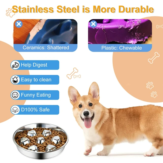 Alt view image 3 of 6 - 2 Pack Stainless Steel Slow Feeder Dog Bowls, Non-Slip Metal Pet Bowls for Fast Eaters, Anti-Gulping Bloat Prevention Dog Food Bowls, Easy to Clean for Small Breeds