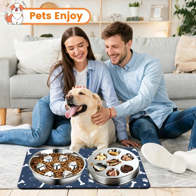 Alt view image 2 of 6 - 2 Pack Stainless Steel Slow Feeder Dog Bowls, Non-Slip Metal Pet Bowls for Fast Eaters, Anti-Gulping Bloat Prevention Dog Food Bowls, Easy to Clean for Small Breeds
