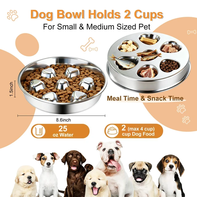 Alt view image 4 of 6 - 2 Pack Stainless Steel Slow Feeder Dog Bowls, Non-Slip Metal Pet Bowls for Fast Eaters, Anti-Gulping Bloat Prevention Dog Food Bowls, Easy to Clean for Small Breeds