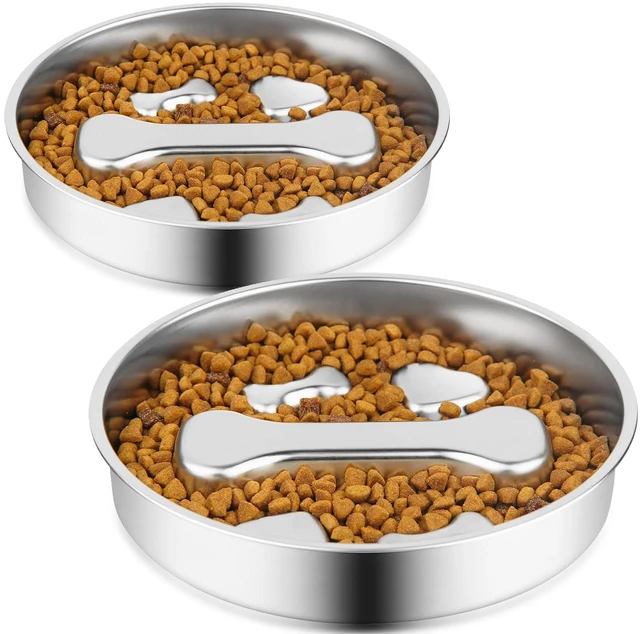 Main image of Stainless Steel Slow Feeder Dog Bowls,2 Pcs Slow Food Bowl for Dog & Cat - 2 Cups Capacity,Bone-Shaped Design Pet Food Holder,Metal Non-Slip Lick Plate,Puzzle Maze Dish for Small & Medium Sized Breeds